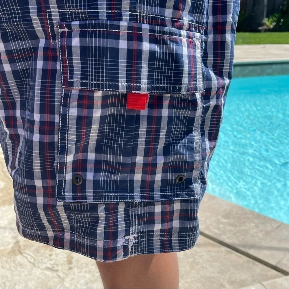 NWT Club Room XXL Island Blue Plaid Striped Swim Trunks MT12